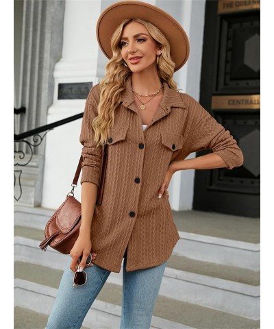 Women's Casual Jacket Sweater Long Sleeve Knit Cardigan Open Front Button Down Cable Knit Sweater Caramel $14.40 Jackets