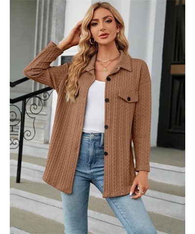 Women's Casual Jacket Sweater Long Sleeve Knit Cardigan Open Front Button Down Cable Knit Sweater Caramel $14.40 Jackets