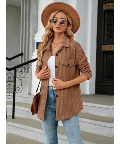 Women's Casual Jacket Sweater Long Sleeve Knit Cardigan Open Front Button Down Cable Knit Sweater Caramel $14.40 Jackets