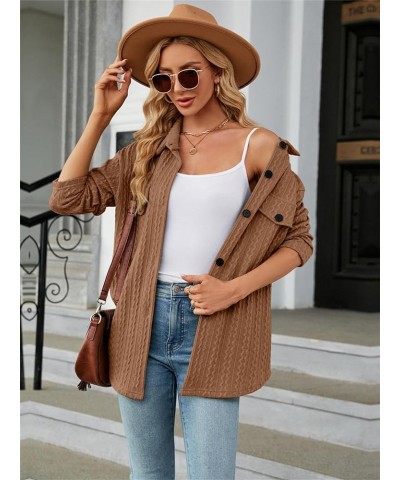 Women's Casual Jacket Sweater Long Sleeve Knit Cardigan Open Front Button Down Cable Knit Sweater Caramel $14.40 Jackets