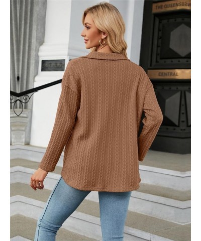 Women's Casual Jacket Sweater Long Sleeve Knit Cardigan Open Front Button Down Cable Knit Sweater Caramel $14.40 Jackets