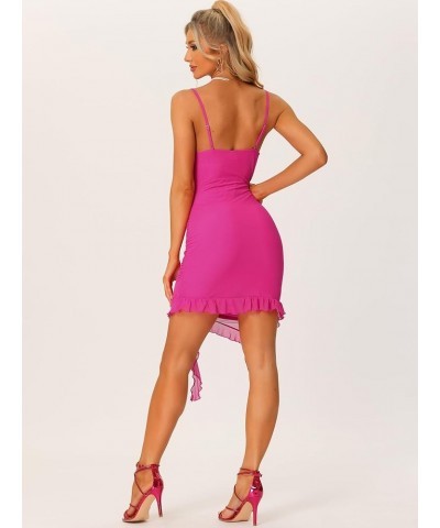 Sleeveless Ruched Dress for Women's Spaghetti Strap Cami Ruffle Bodycon Party Dress Hot Pink $18.40 Dresses