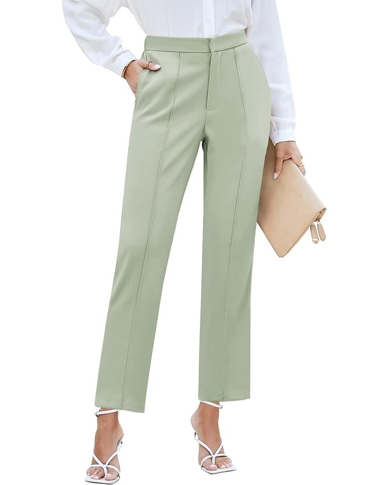 Dress Pants Women High Waisted Work Pants Dressy Casual Straight Leg Elastic Waist Cropped Trousers Ankle Slacks Fog Green $1...