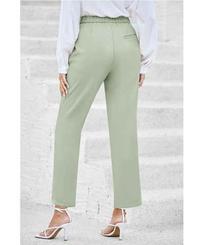 Dress Pants Women High Waisted Work Pants Dressy Casual Straight Leg Elastic Waist Cropped Trousers Ankle Slacks Fog Green $1...