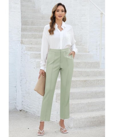 Dress Pants Women High Waisted Work Pants Dressy Casual Straight Leg Elastic Waist Cropped Trousers Ankle Slacks Fog Green $1...