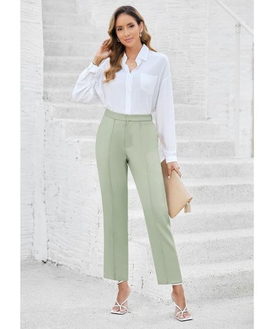 Dress Pants Women High Waisted Work Pants Dressy Casual Straight Leg Elastic Waist Cropped Trousers Ankle Slacks Fog Green $1...