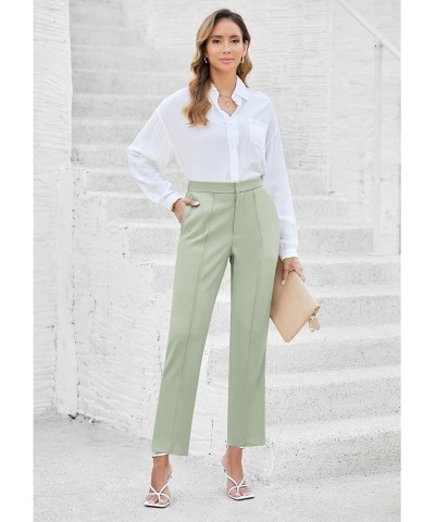 Dress Pants Women High Waisted Work Pants Dressy Casual Straight Leg Elastic Waist Cropped Trousers Ankle Slacks Fog Green $1...