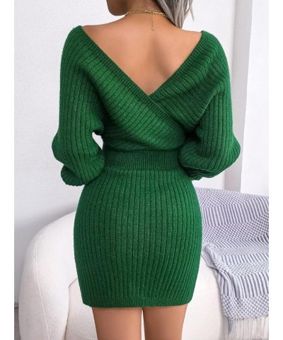 V Neck Mini Sweater Dress for Women Long Batwing Sleeve Ribbed Knit Wrap Dresses Backless Bodycon Pullover Dress 02-green $17...