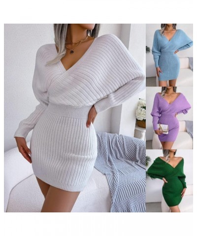 V Neck Mini Sweater Dress for Women Long Batwing Sleeve Ribbed Knit Wrap Dresses Backless Bodycon Pullover Dress 02-green $17...