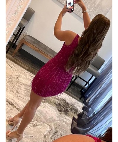 Women's One Shoulder Sequin Homecoming Dress with Tassel Sparkly Tight Short Cocktail Dresses Red $30.55 Dresses