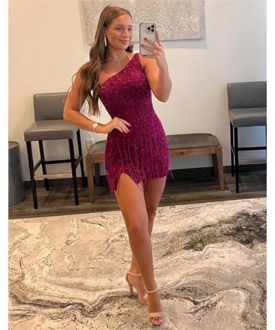 Women's One Shoulder Sequin Homecoming Dress with Tassel Sparkly Tight Short Cocktail Dresses Red $30.55 Dresses