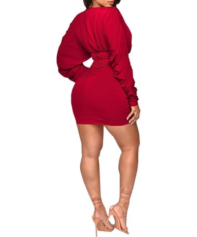 Women Sexy Bodycon Dresses Clubwear Elegant Crew Neck Long Sleeve Stretchy Pencil Cocktail Dress with Zipper Aburgundy $20.51...