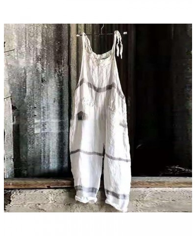 Women Casual Jumpsuits Loose Long Bib Pants Flower Print Adjustable Wide Leg Rompers Summer Overalls for Women 07-white $13.5...