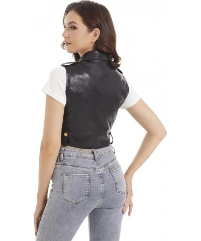 Faux Leather Vest For Women Zipper Cropped Sleeveless Biker Moto Slim PU Motorcycle Waistcoat 063 Black $24.29 Vests