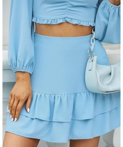 2023 Two Piece Outfits for Women Summer Tiered Skirt Sets 2 Pieces with Shorts Ruched Top Romper Matching Set Air Blue $8.39 ...