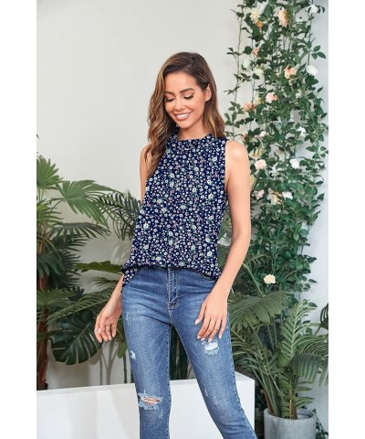 Women Casual Halter Tank Tops Chiffon Sleeveless Tops Shirts Blouses B-02 Fp Navy Blue $15.65 Tanks