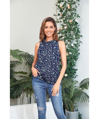 Women Casual Halter Tank Tops Chiffon Sleeveless Tops Shirts Blouses B-02 Fp Navy Blue $15.65 Tanks