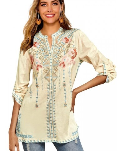 Boho Embroidered Long Sleeve Tunics Shirts for Women Mexican Peasant Blouses Ethnic Bohemian Floral Tunic Tops Yellow-127 $31...