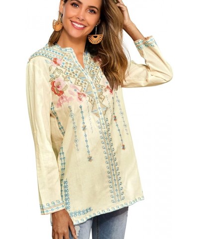 Boho Embroidered Long Sleeve Tunics Shirts for Women Mexican Peasant Blouses Ethnic Bohemian Floral Tunic Tops Yellow-127 $31...