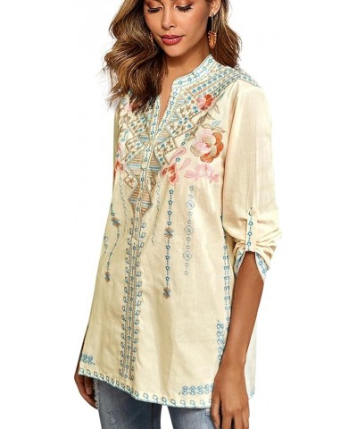 Boho Embroidered Long Sleeve Tunics Shirts for Women Mexican Peasant Blouses Ethnic Bohemian Floral Tunic Tops Yellow-127 $31...