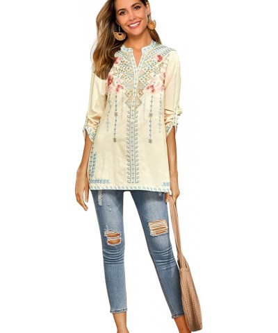 Boho Embroidered Long Sleeve Tunics Shirts for Women Mexican Peasant Blouses Ethnic Bohemian Floral Tunic Tops Yellow-127 $31...