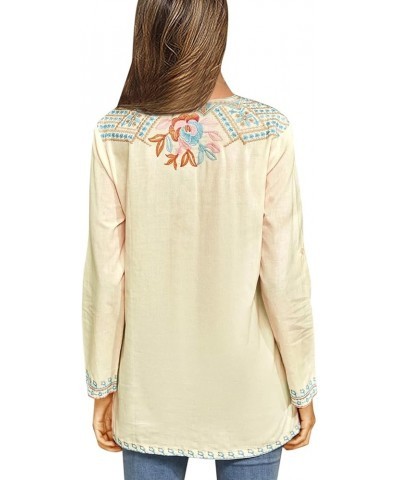 Boho Embroidered Long Sleeve Tunics Shirts for Women Mexican Peasant Blouses Ethnic Bohemian Floral Tunic Tops Yellow-127 $31...