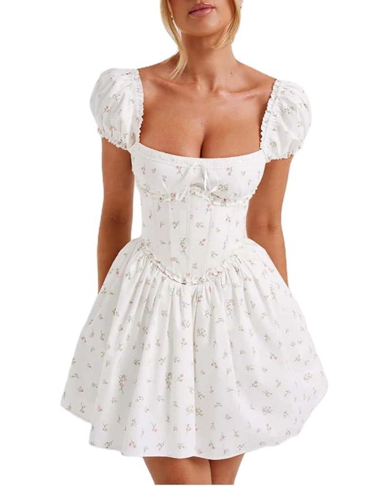 Womens Sexy Corset Mini Dress Spaghetti Strap Bodycon Dress Y2k Low Cut Flowy Short Dress Party Going Out Dresses A White $9....