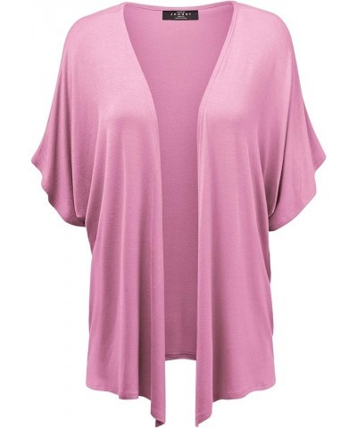 Women's Kimono Style Short Sleeve Dolman Cardigan Wsk1310_pink $12.62 Sweaters