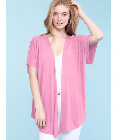 Women's Kimono Style Short Sleeve Dolman Cardigan Wsk1310_pink $12.62 Sweaters