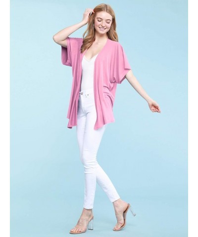 Women's Kimono Style Short Sleeve Dolman Cardigan Wsk1310_pink $12.62 Sweaters