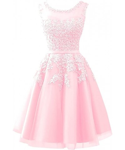 Short Prom Dress Tulle Cocktail Dresses Junior Homecoming Dresses Appliques Bridesmaid Dress Pink $38.50 Dresses