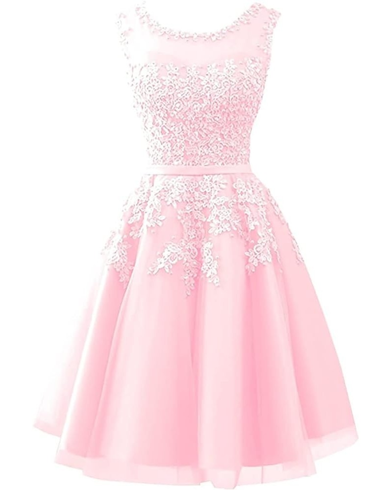 Short Prom Dress Tulle Cocktail Dresses Junior Homecoming Dresses Appliques Bridesmaid Dress Pink $38.50 Dresses