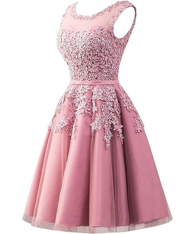 Short Prom Dress Tulle Cocktail Dresses Junior Homecoming Dresses Appliques Bridesmaid Dress Pink $38.50 Dresses