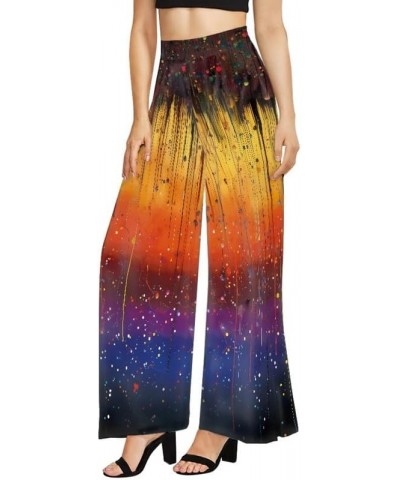 Women High Waisted Loose Fit Wide Leg Ankle Pants, Abstract Color Splatter Casual Trousers Soft Long Lounge Slacks Gradients ...