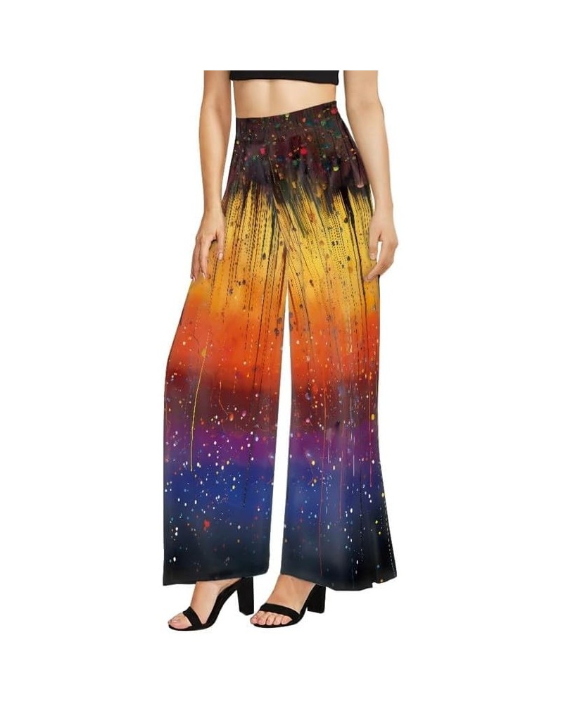 Women High Waisted Loose Fit Wide Leg Ankle Pants, Abstract Color Splatter Casual Trousers Soft Long Lounge Slacks Gradients ...