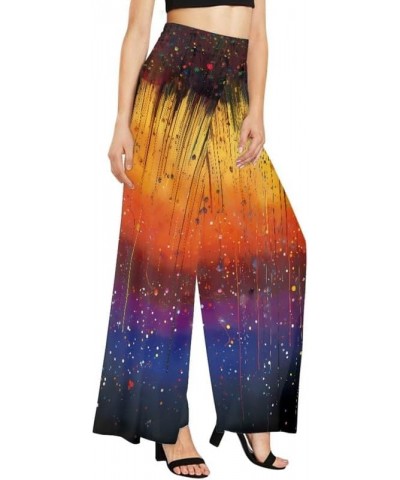 Women High Waisted Loose Fit Wide Leg Ankle Pants, Abstract Color Splatter Casual Trousers Soft Long Lounge Slacks Gradients ...