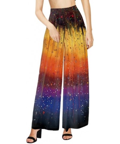 Women High Waisted Loose Fit Wide Leg Ankle Pants, Abstract Color Splatter Casual Trousers Soft Long Lounge Slacks Gradients ...