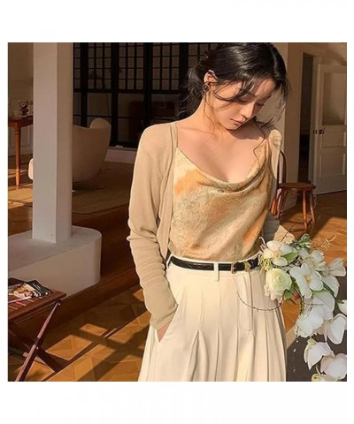 Sun Knit Cardigan Women's Thin Ice Silk Coat Shawl Air-Conditioned Shirt with Slip Skirt 40-65kg Khaki $10.11 Sweaters