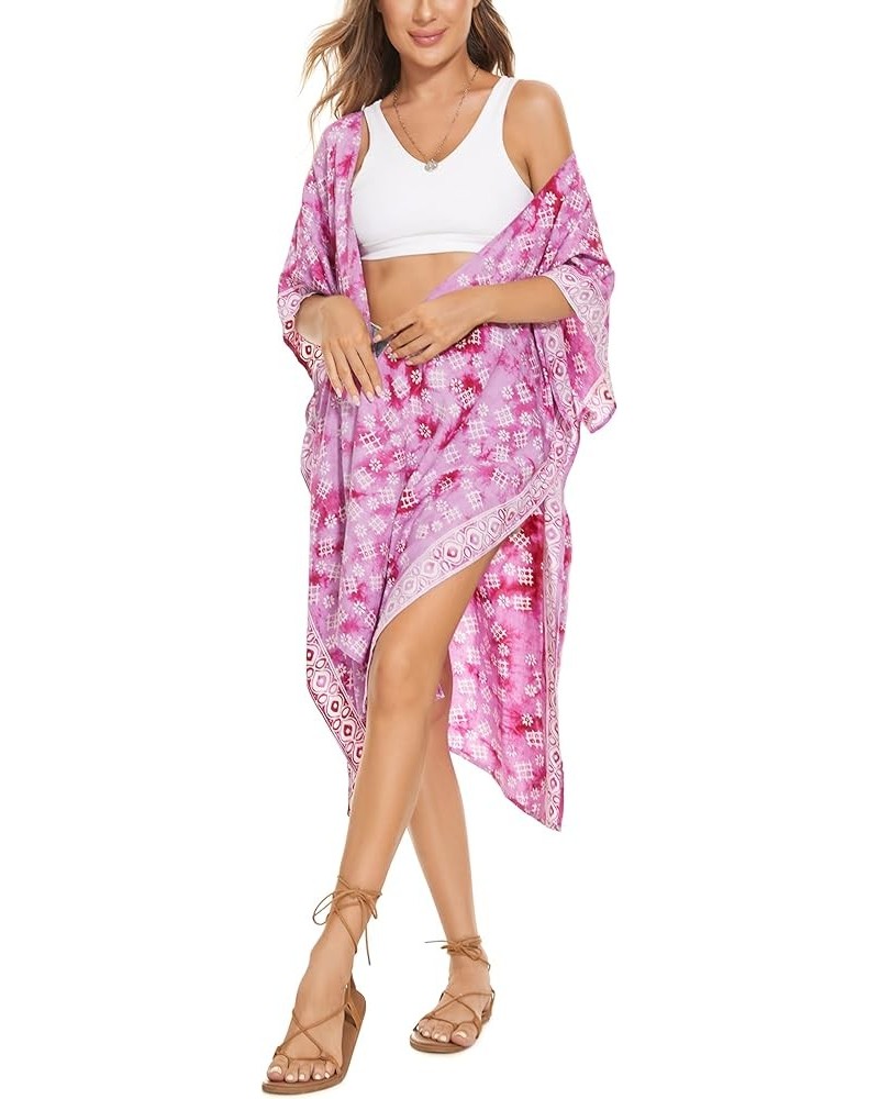 Women HIPPIE Gypsy Hand Batik Kimono Cardigan Shawl Wrap Swimsuit Cover Up Jacket One Size Orchid Purple-14555 $19.68 Swimsuits