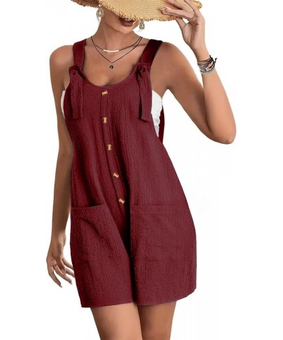 Bib Overalls Dresses for Women 2024 Summer Casual Sleeveless Adjustable Strap A Line Mini Pinafore Dress with Pockets Wine-3 ...