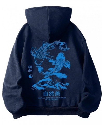 Women's Letter Graphic Drawstring Pullover Hoodie Causal Long Sleeve Hooded Sweatshirts Navy Blue Fish & Letter $14.26 Hoodie...