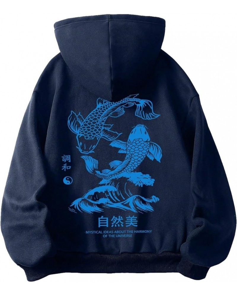 Women's Letter Graphic Drawstring Pullover Hoodie Causal Long Sleeve Hooded Sweatshirts Navy Blue Fish & Letter $14.26 Hoodie...