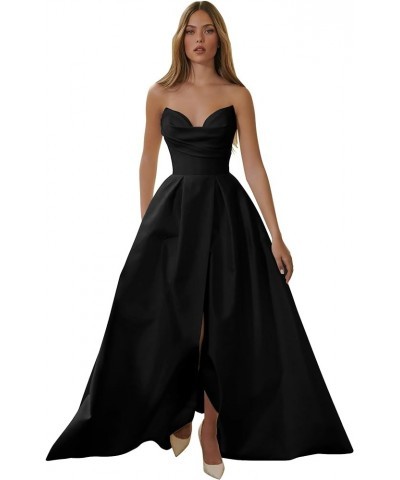 Strapless Sweetheart Prom Dresses Long A Line Slit Satin Formal Evening Party Gown Black $45.04 Dresses