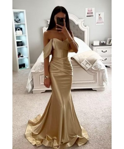 Satin Prom Dresses Long Off The Shoulder Mermaid Ball Gown Dusty Rose $28.60 Dresses