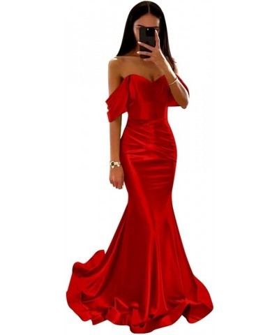 Satin Prom Dresses Long Off The Shoulder Mermaid Ball Gown Dusty Rose $28.60 Dresses