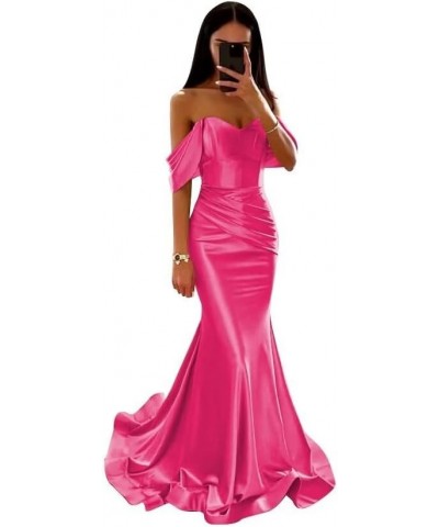 Satin Prom Dresses Long Off The Shoulder Mermaid Ball Gown Dusty Rose $28.60 Dresses