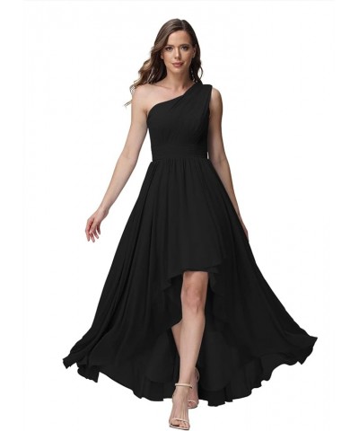 Women's One Shoulder Bridesmaid Dresses High Low Chiffon Evening Formal Gown with Pockets YZTS015 Black $26.95 Dresses