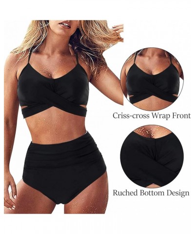 High Waisted Bikini Push Up Bandage Tummy Control Swimwear High Waisted Leg Two Pieces Swimsuit Sets for Women Juniors Black ...