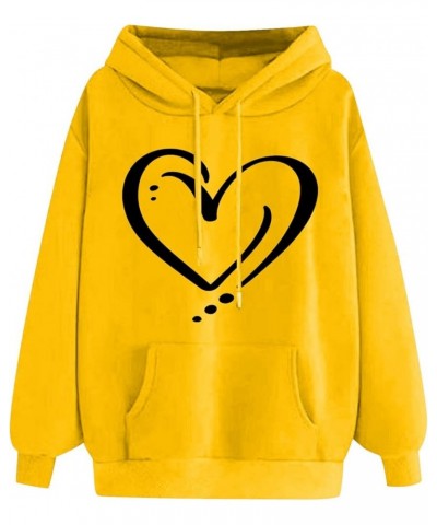 Women's Drawstraing Long Sleeve Trendy Hoodies Cute Heart Graphic Design Hooded Pullover Loose Sweatshirts 014 Yellow $6.41 H...