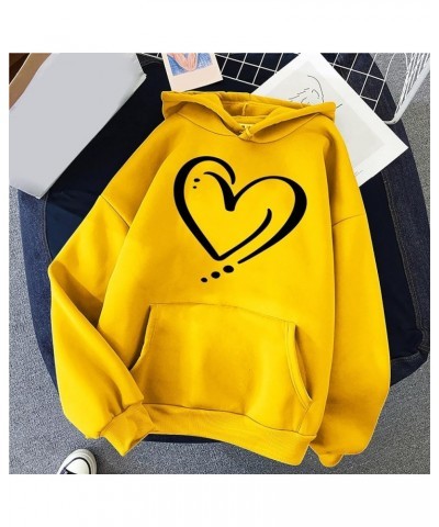 Women's Drawstraing Long Sleeve Trendy Hoodies Cute Heart Graphic Design Hooded Pullover Loose Sweatshirts 014 Yellow $6.41 H...